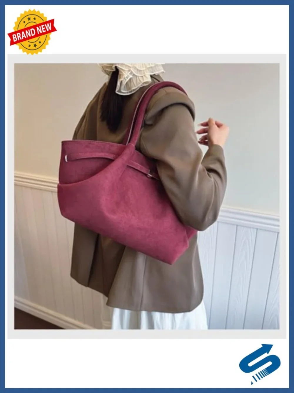 Faux Suede Tote Bag for Women Dumpling Hobo Crossbody Shoulder Purse Vintage
